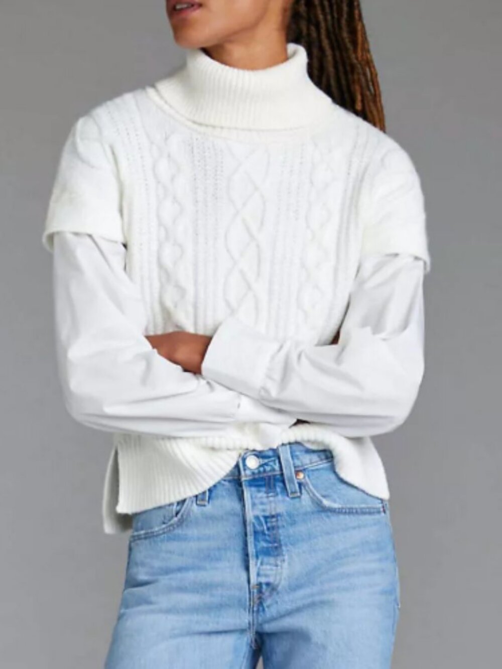 Anthropologie Layered Mixed Media Cable Knit Sweater Blouse Size Small